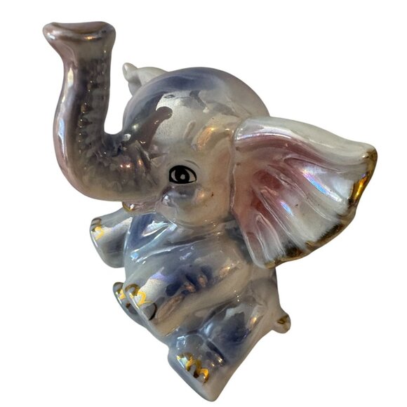 Ceramic Iridescent Lusterware Pearlize Elephant Figurine 5 inch - Picture 2 of 5